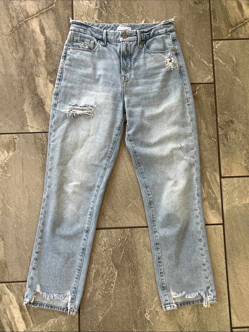 🤍 Good American Good Boy Jeans Size 0 / 25 Light Wash Distressed 100% Cotton